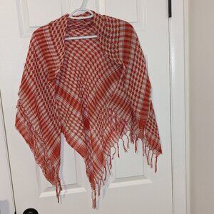 Red & White 44" x 42" houndstooth/plaid shawl/wrap